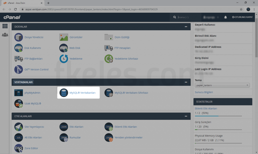 cPanel menü